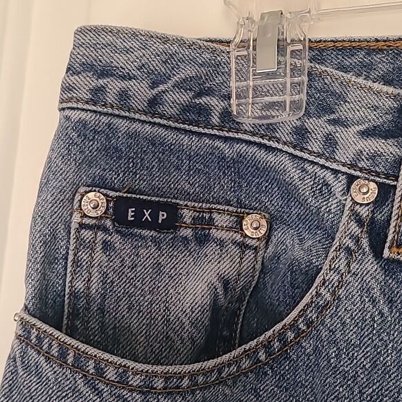90s Express Bleus High Rise Medium wash Blue Flare Wide Leg Jeans Size 11/12 - Picture 5 of 14